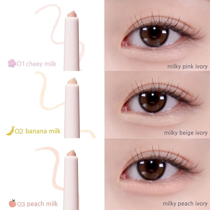 BBIA Last Powder Pencil 3 Colors - Shimmer Glitter Stick Eyeshadow Eyeliner, Under Eye Highlighter Stick Smooth Long-Lasting Creamy Crayon Eye Shadow Liner Pencil Korean Eye Makeup (02 BANANA MILK)