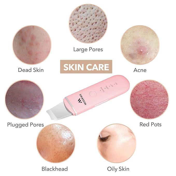 Skin Scrubber Face Skin Spatula Facial Scrubber Spatula Pore Cleaner with 4 Modes (Pink)