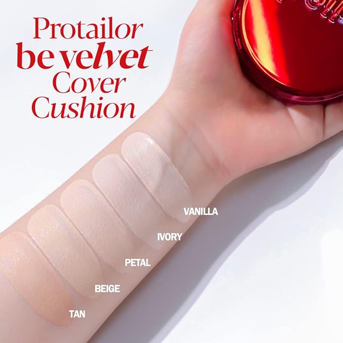 ESPOIR Pro Tailor Be Velvet Cushion SPF34 PA++ #5 Tan (13g+refill 13g) | Excellent long-lasting effect beyond the limitation of cushion | Lightweight Matte Skin Full Coverage Cushion Foundation | Korean Makeup