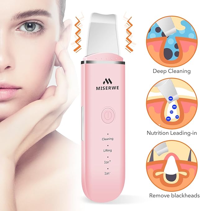 Skin Scrubber Face Skin Spatula Facial Scrubber Spatula Pore Cleaner with 4 Modes (Pink)