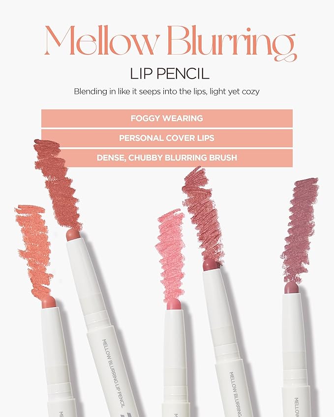 HOLIKA HOLIKA Mellow Blurring Lip Pencil with Built-in Blending Brush - Overlip Makeup Creamy Lip Crayon, No Clumps or Irritation, Multipurpose for Cheeks and Eyes (01 MILKY BURN)