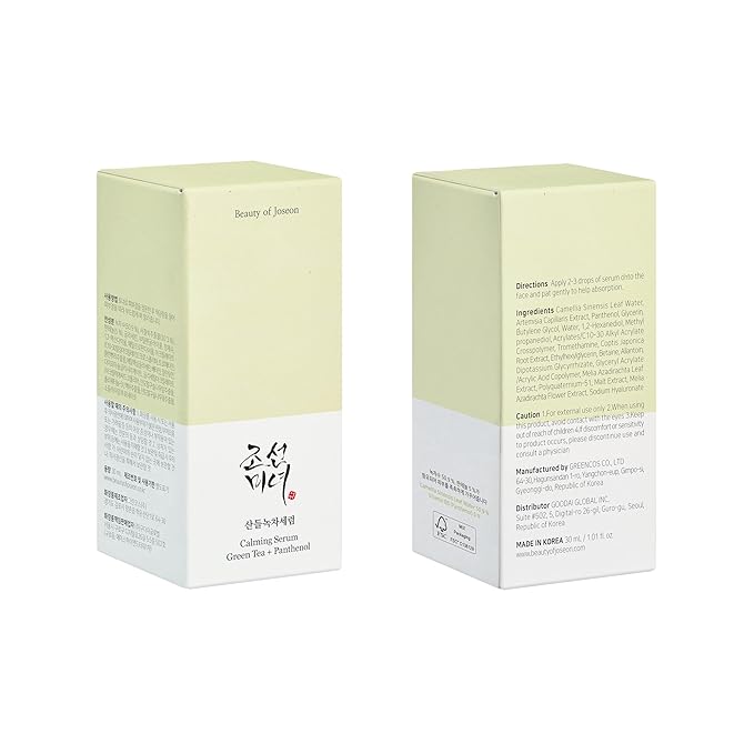 Beauty of Joseon Calming Serum Green Tea Panthenol Soothing, Moisturizing Sensitive, Acne-Prone, UV Irritated Skin, Daily Korean Skin Care for Men and Women, 30ml 1 fl.oz