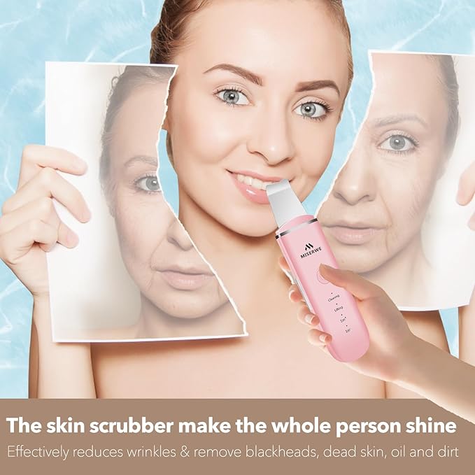 Skin Scrubber Face Skin Spatula Facial Scrubber Spatula Pore Cleaner with 4 Modes (Pink)