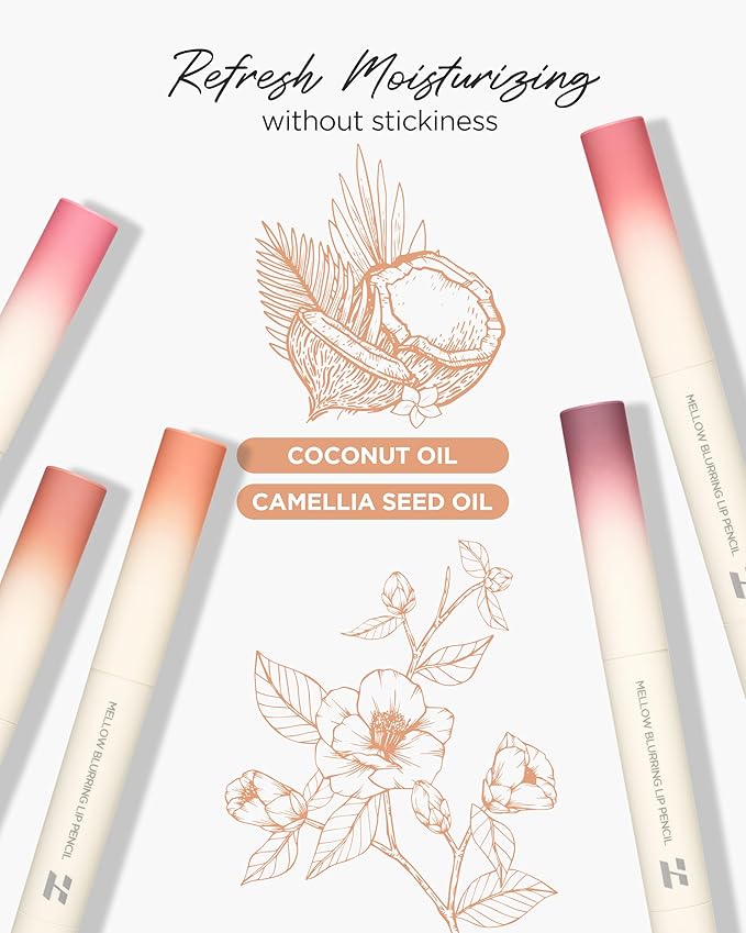 HOLIKA HOLIKA Mellow Blurring Lip Pencil with Built-in Blending Brush - Overlip Makeup Creamy Lip Crayon, No Clumps or Irritation, Multipurpose for Cheeks and Eyes (01 MILKY BURN)