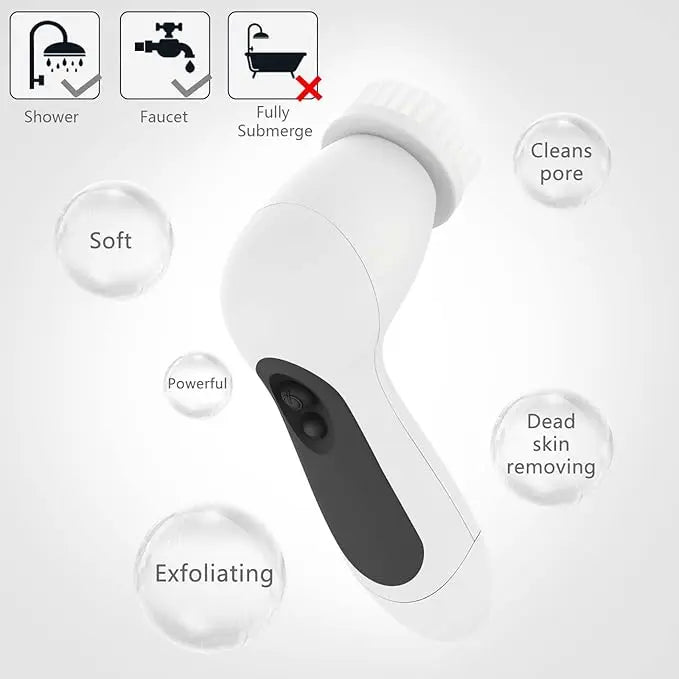 Waterproof Facial Cleansing Spin Brush Set with 5 Exfoliating Brush Heads - Electric Face Scrubber Cleanser Brush by CLSEVXY - Face Brush for Gentle Exfoliation and Deep Scrubbing - Nouriviva