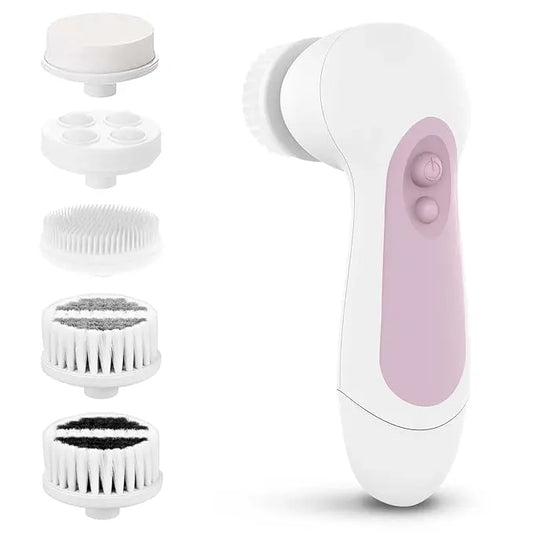 Waterproof Facial Cleansing Spin Brush Set with 5 Exfoliating Brush Heads - Electric Face Scrubber Cleanser Brush by CLSEVXY - Face Brush for Gentle Exfoliation and Deep Scrubbing - Nouriviva