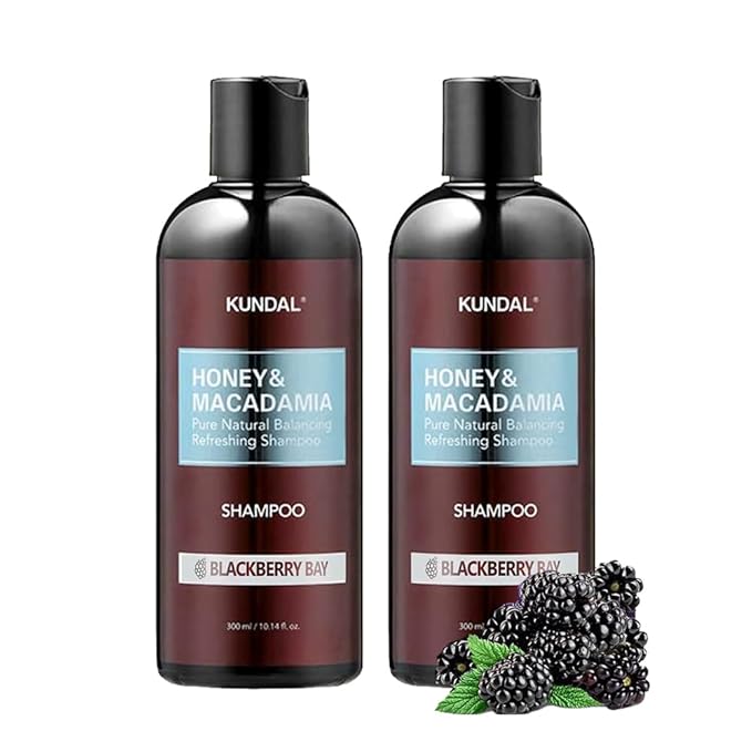 KUNDAL Honey&Macadamia Hydro-Intensive Moisture Premium Nature Hair Shampoo [Blackberry Bay] Sulfate Free, Macadamia Oil for Damaged Hiar care, Deep Clean & Hydration 1,000ml (300ml x2ea)
