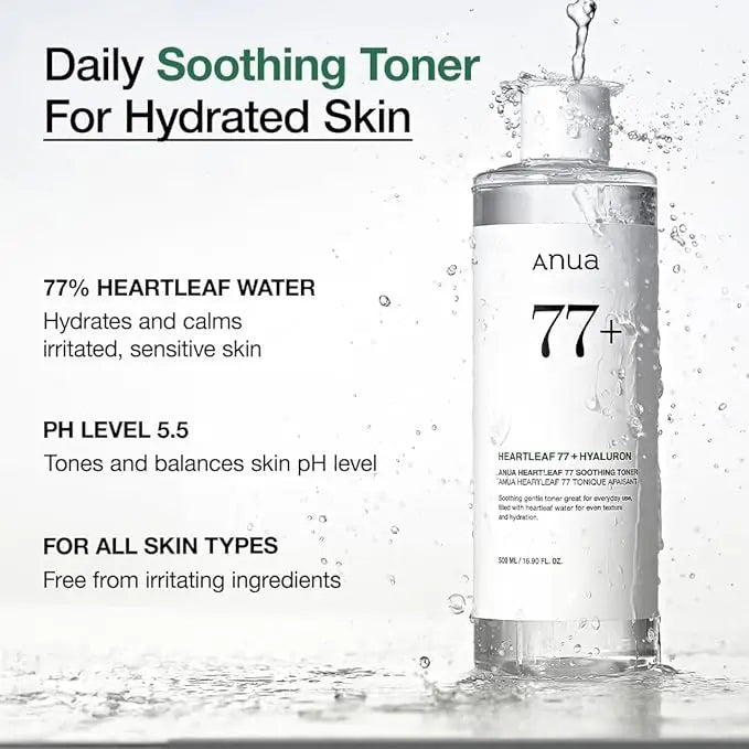 Anua Heartleaf 77 Soothing Toner I pH 5.5 Trouble Care, Calming Skin, Refreshing, Hydrating, Purifying, Cruelty Free, Vegan,(250ml / 8.45 fl.oz.) - Nouriviva