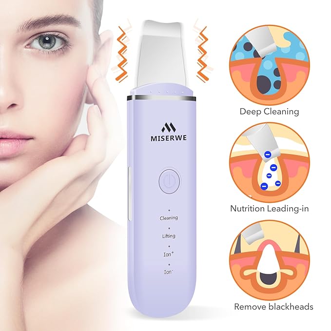 Skin Scrubber Face Skin Spatula Facial Scrubber Spatula for Deep Cleansing Blackhead Remover Pore Cleaner with 4 Modes (Purple)