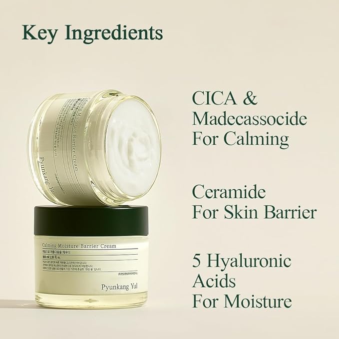 Pyunkang Yul [PKY] Calming Moisture Barrier Cream Instantly Soothes Sensitive Skin, Hyaluronic Acid & Ceramide for Hydration, Vegan, Korean Skincare (3.38 Fl. Oz, 100ml)