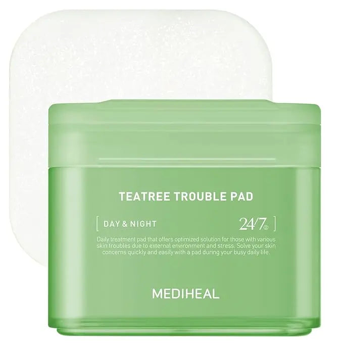 MEDIHEAL Teatree Trouble Facial Toner Pads with Tea Tree & Lactobacillus - Soothing Cotton Pads for Sensitive & Acne Prone Skin - Vegan Face Gauze, 100 Pads - Nouriviva