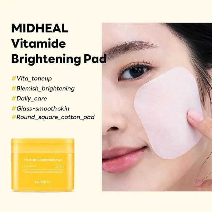 Mediheal Vitamide Brightening Pad - Vegan Face Hypoallergenic Pads with Niacinamide, Sea Buckthorn - Radiance Boosting Pads for Clear, Illuminating Skin 100 Pads - Nouriviva