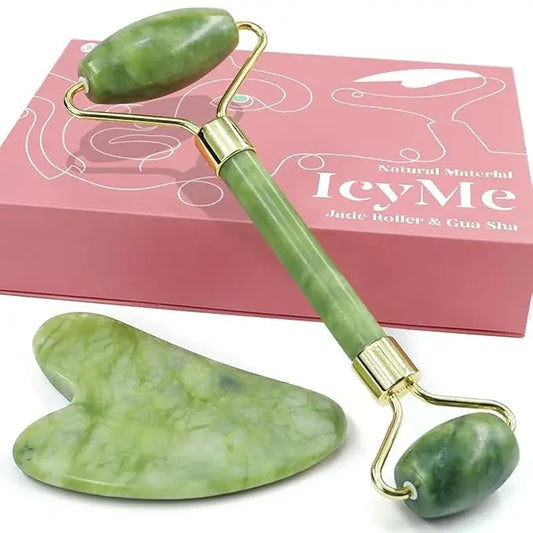 BAIMEI Jade Roller & Gua Sha, Face Roller, Facial Beauty Roller Skin Care Tools, Self Care Gift for Men Women, Massager for Face, Eyes, Neck, Relieve Fine Lines and Wrinkles - Green - Nouriviva