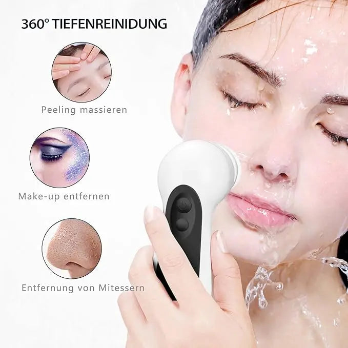 Waterproof Facial Cleansing Spin Brush Set with 5 Exfoliating Brush Heads - Electric Face Scrubber Cleanser Brush by CLSEVXY - Face Brush for Gentle Exfoliation and Deep Scrubbing - Nouriviva