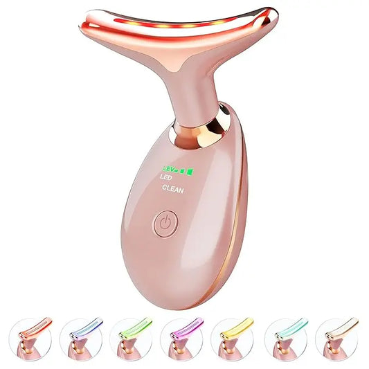 7 Color Light Based Face-Neck-Massager - Facial Massager for Skin Care, Rose Gold - Nouriviva