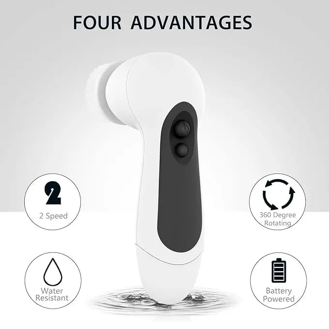 Waterproof Facial Cleansing Spin Brush Set with 5 Exfoliating Brush Heads - Electric Face Scrubber Cleanser Brush by CLSEVXY - Face Brush for Gentle Exfoliation and Deep Scrubbing - Nouriviva