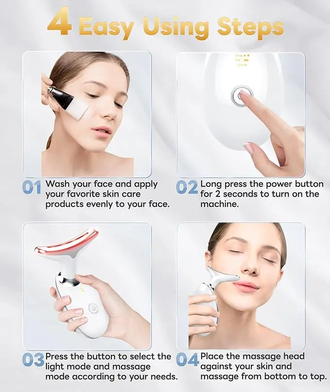 7 Color Light Based Multifunctional Facial Massager, Face Massager Tool for Skin Care at Home, Glossy White - Nouriviva