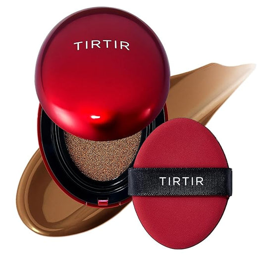 TIRTIR Mask Fit Red Cushion Foundation | Full coverage, Weighless, Skin fit, Satin Glow Finish, Korean cushion foundation (#45W Chestnut, 0.63 Fl Oz (Pack of 1))