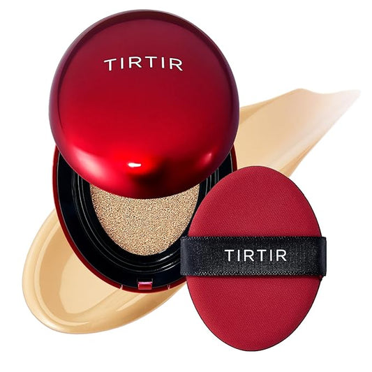 TIRTIR Mask Fit Red Cushion Foundation | Full coverage, Weighless, Skin fit, Satin Glow Finish, Korean cushion foundation (#22W Sheer Beige, 0.63 Fl Oz (Pack of 1))