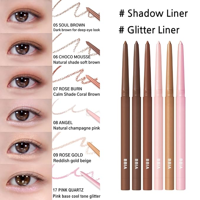 BBIA Last Auto Gel Eyeliner 17 Color – Multi-Use Longwear & Waterproof Mechanical Eye Liner Easy Drawing with Smooth Texture Smudge-Resistant Shadow & Glitter Vegan Korea Eye Makeup (03 ROSE BROWN)